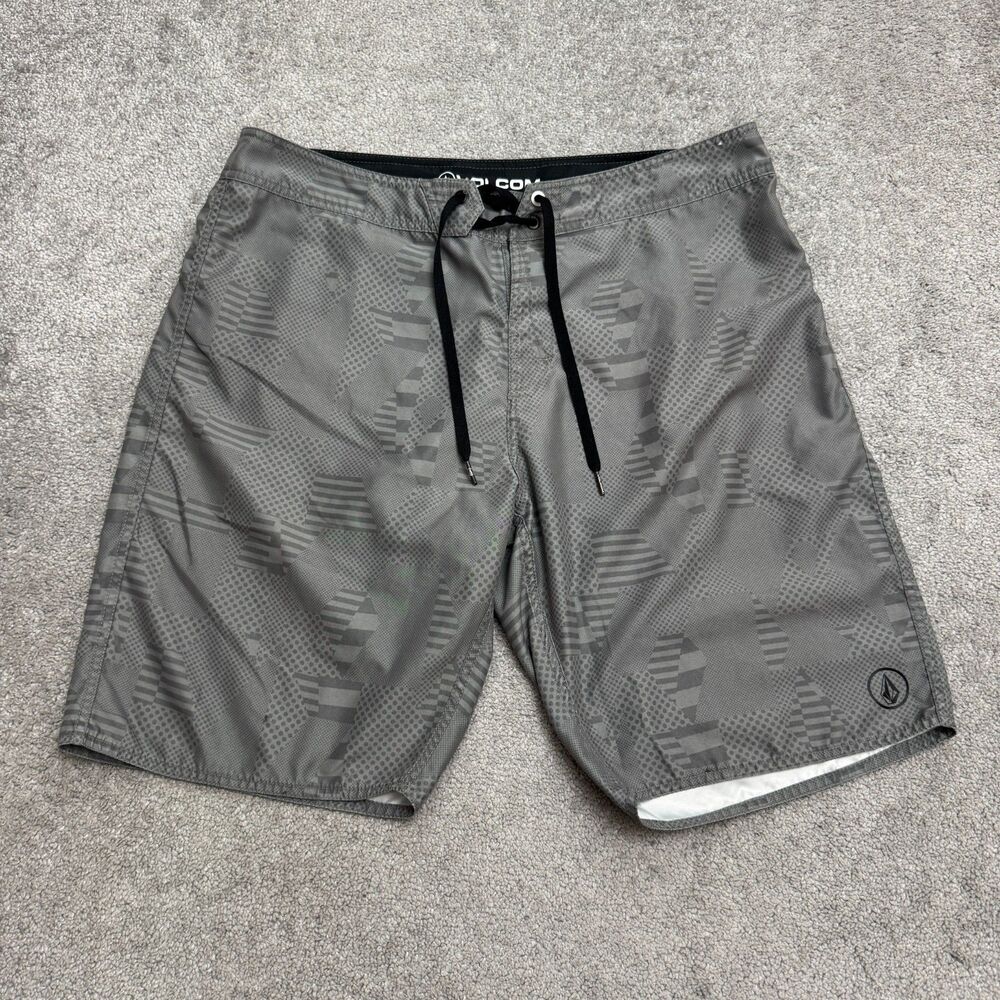 Volcom 38th St Boardshorts Swim Trunks Mens 36 Gray Geometric Cinch Fly Surf